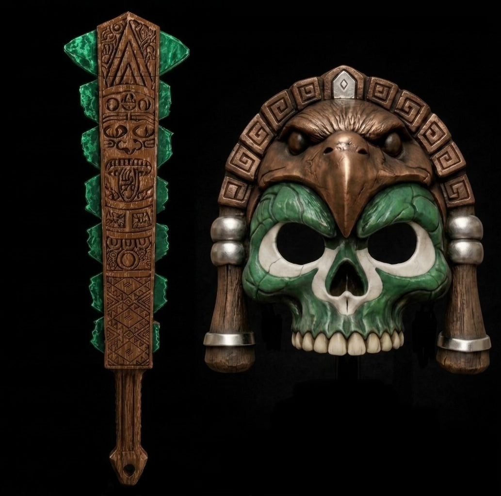 🦅 Eagle Warrior skull and Macuahuitl Aztec Club 🦅